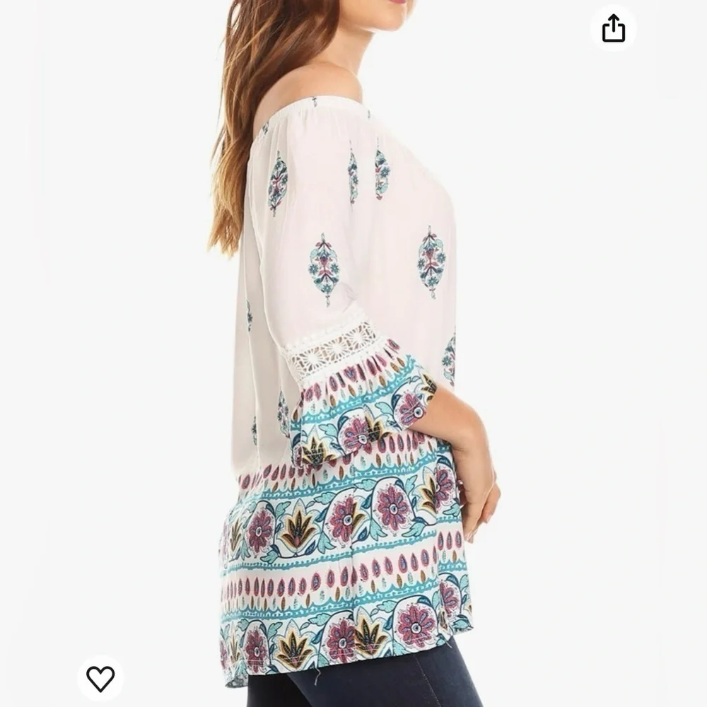 NWT Licia Peasant Boho Blouse Floral Paisley with Crochet Lace - Picture 5 of 12